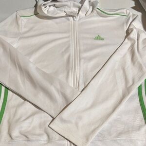 Vintage Adidas original White Hoodie with Green Details